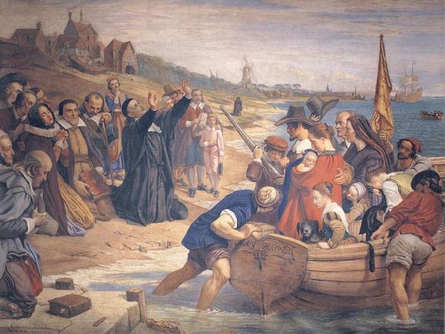Charles west cope RA The Embarkation of the Pilgrim Fathers for New England 1620 France oil painting art
